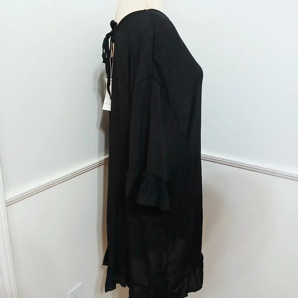 Ekouaer Black Ruffle Hem Swim Cover Up Dress Tie Back XXL New - Picture 4 of 8